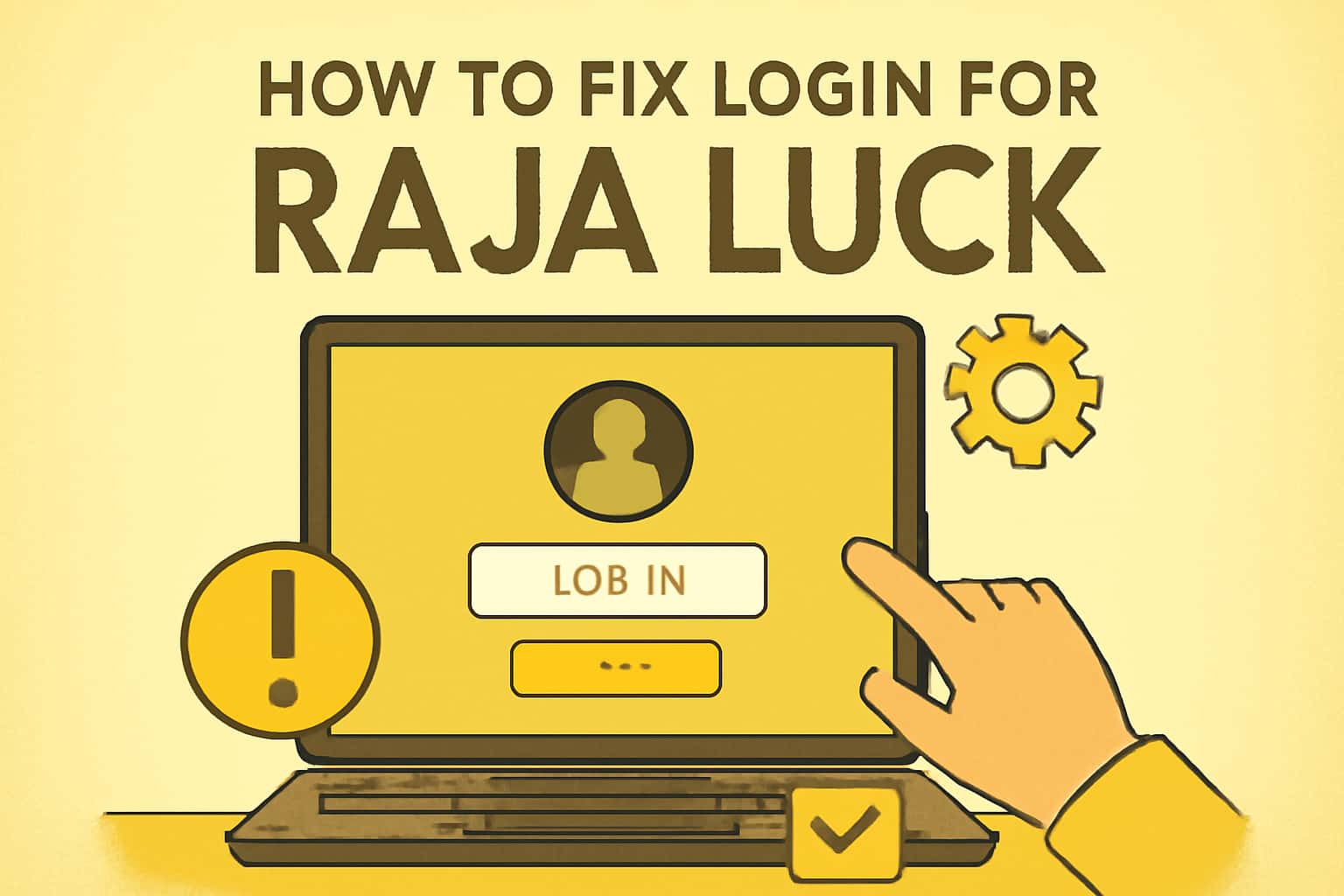 A visual representation of login support for Raja Luck, showing relevant symbols and the text 'How to Fix Login for'.