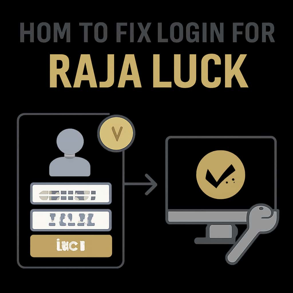 An educational diagram showcasing steps to fix login issues for Raja Luck.