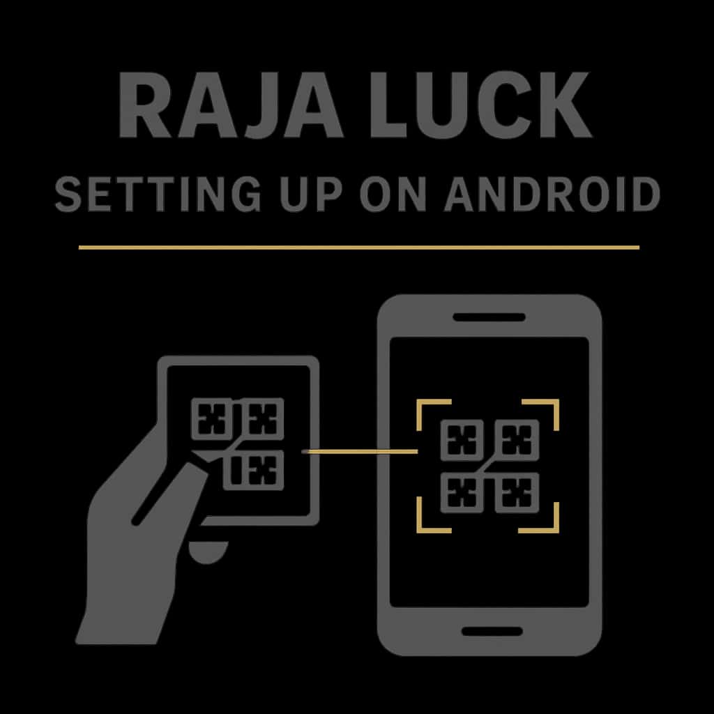 An educational diagram outlining the steps to set up Raja Luck on Android.