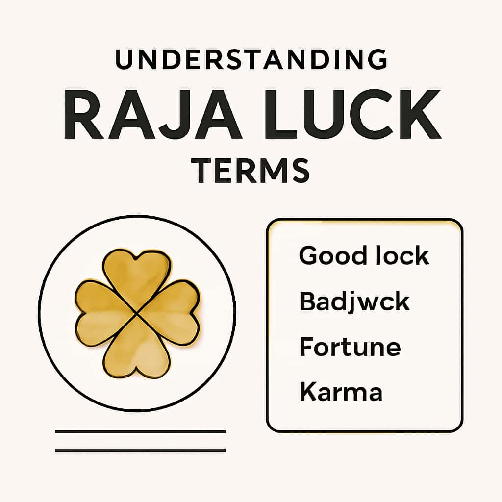 An illustration detailing key terms related to Raja Luck.