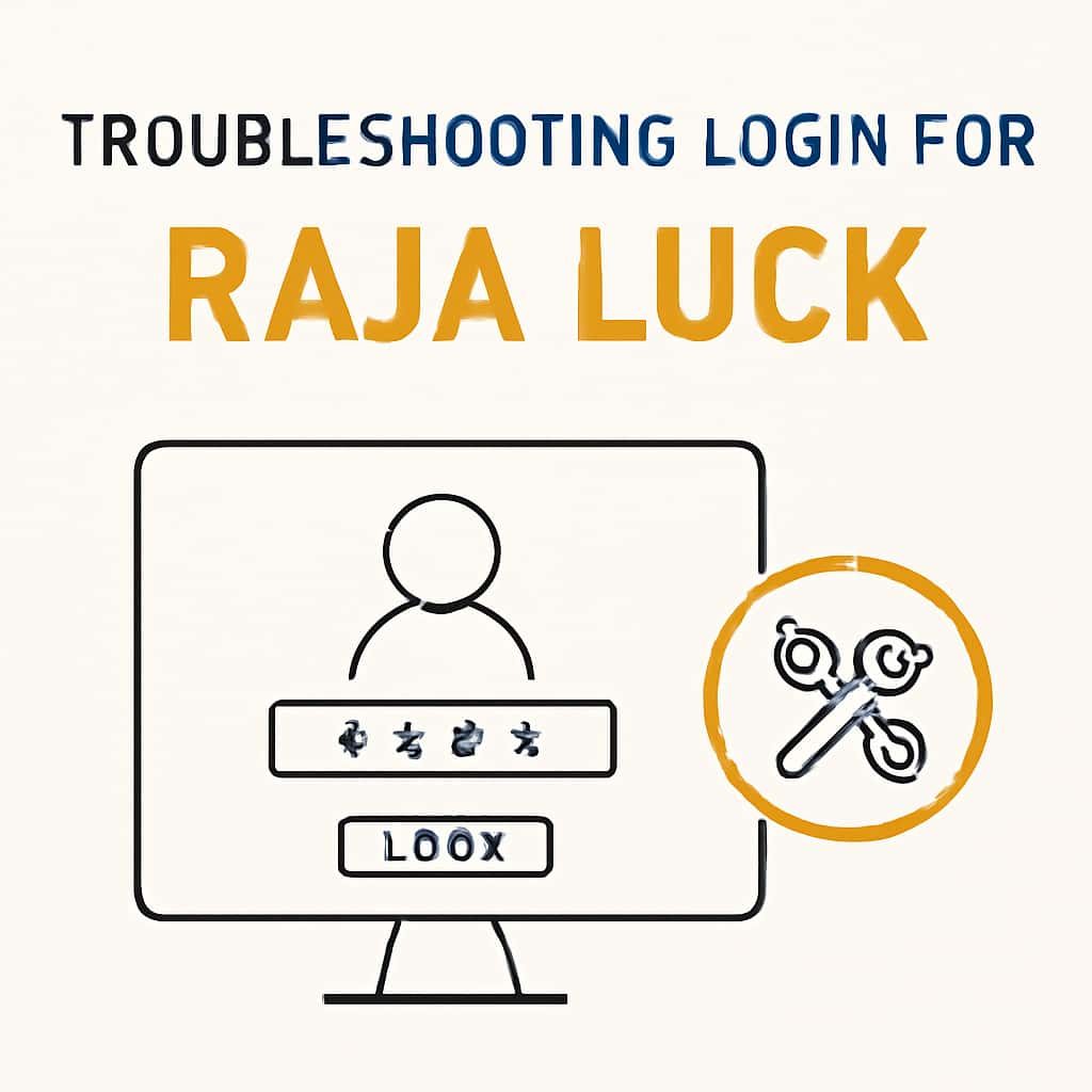 An educational diagram depicting troubleshooting steps for Raja Luck login.